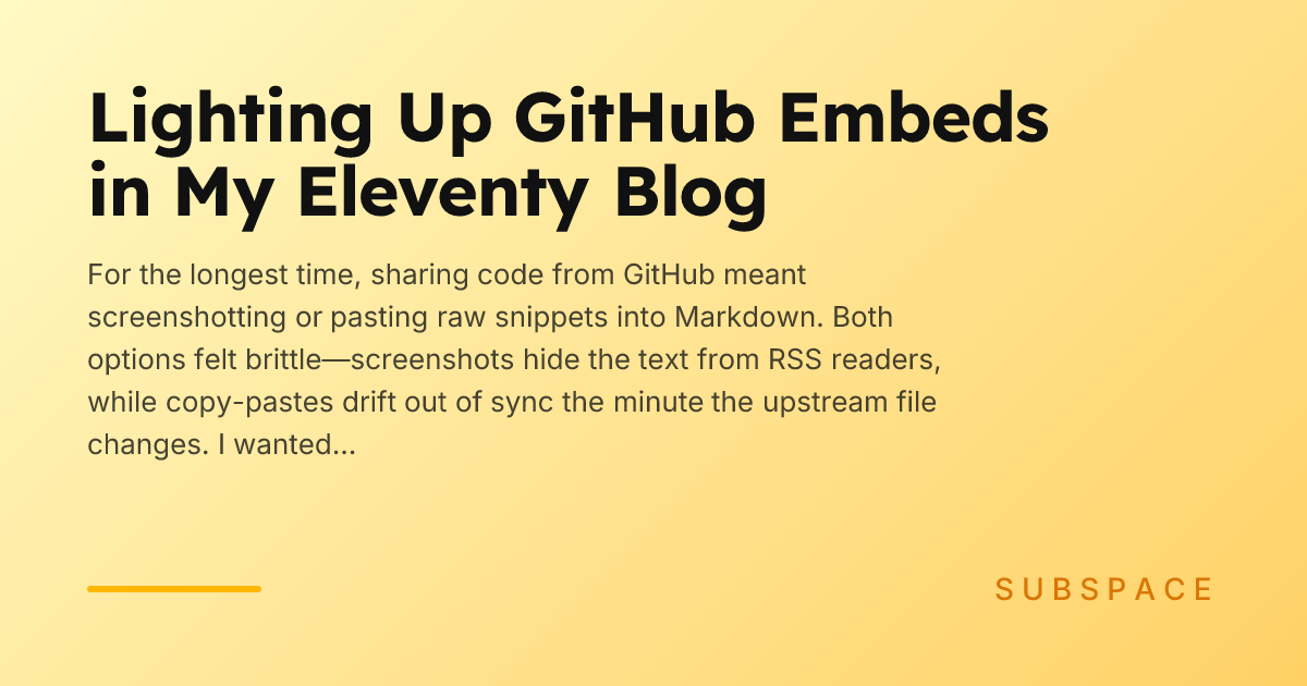 Lighting Up GitHub Embeds in My Eleventy Blog · Nicholas Clooney