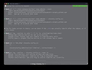 Claude investigating the Eleventy timeline sorting issue in a terminal session