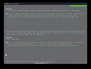 Codex running Node checks to verify YAML date parsing and JavaScript Date behavior