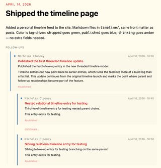 Grandparent timeline entry detail page showing the follow-ups thread beneath the main entry