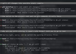 Claude Code repeatedly running git commands through cd into the ProjectSpire folder after being asked to switch to the project root once