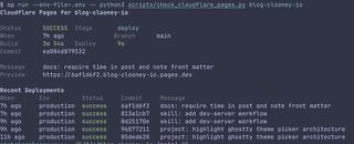 Short terminal output version of the Cloudflare Pages deployment status script produced with Codex