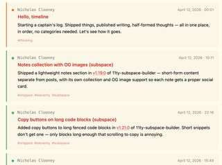 Timeline page showing April 12 entries out of order within the same day