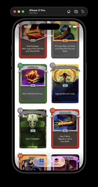 Neow's Cafe card catalog screen showing filtered Slay the Spire 2 cards
