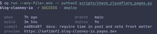 Short terminal output version of the Cloudflare Pages deployment status script produced with Claude